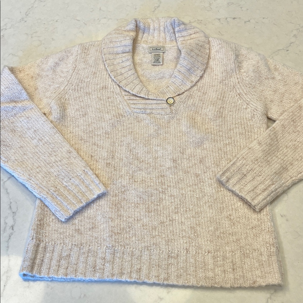 L.L. Bean Women's Soft Beige Shawl Neck Sweater Size Medium